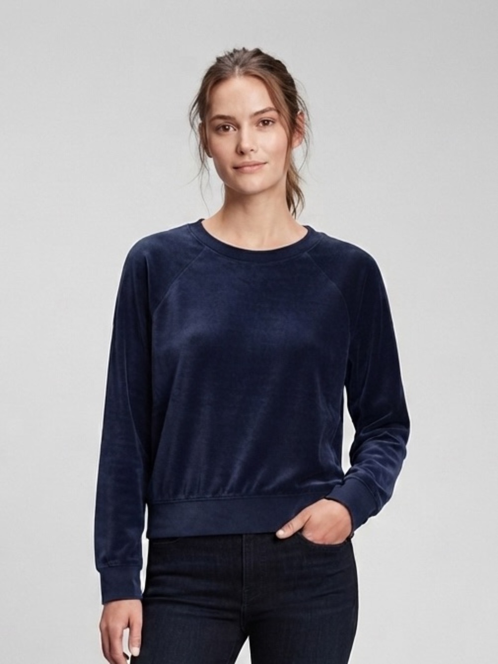 NWT Gap Blue Velour Long Sleeve Crewneck Velvety Pullover Sweatshirt Size S (SP)